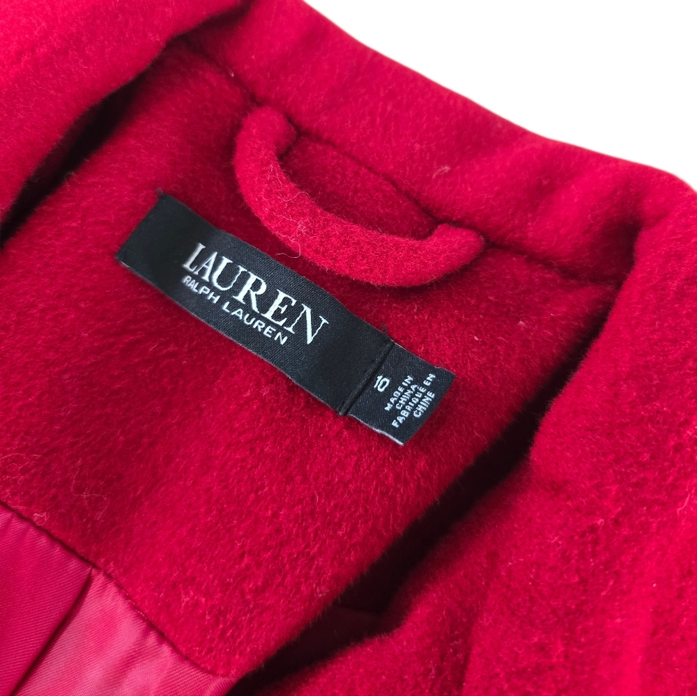 Lauren Ralph Lauren Chest Crest Patch Wool Coat In Festive Red - Picture 6 of 11
